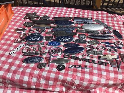 Lot Of 58 Vintage Auto Emblems Ford Chevrolet Nissan Mazda Dodge Pontiac • $63