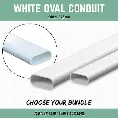 £40.34 • Buy 20mm Or 25mm White Oval Conduit Plastic Tube 1.5m Lengths 75m / 150m Pvc Tubing
