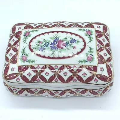 Vintage Porcelain Floral Dresser Box Gilded Jewelry Box Limited Edition 2003 • $19.75