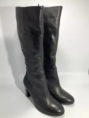 Gabor Knee High Boots Black Leather 'Sienna' Size 5 High Heeled Shoes • £50