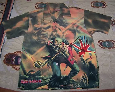 Vintage IRON MAIDEN THE TROOPER Dragonfly Button Dress Collar Bowling Shirt Sz L • $124.99