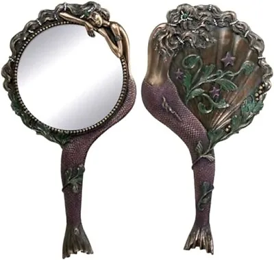 Cold Cast Resin Round Shape Classic Mermaid Hand Mirror Nymph Decoration • $26.95