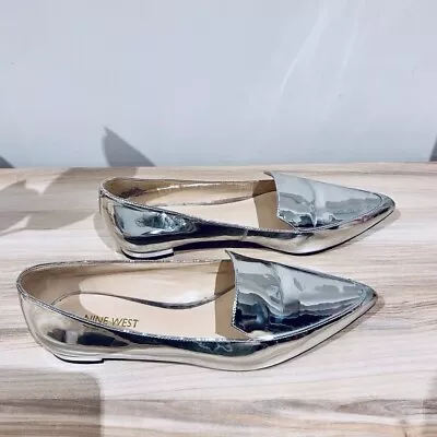 Nine West Women’s Patent Silver Flat Slip On Shoes Size 7 • $27.96