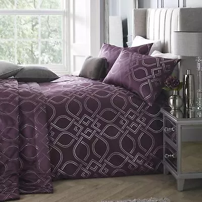 Modern Geometric Tie The Knot Luxe Damson & Silver Duvet Sets • £41.95