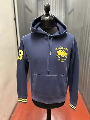 Polo Ralph Lauren Blue Hoodie New York Dual Match Big Pony Pullover Jumper S • £30