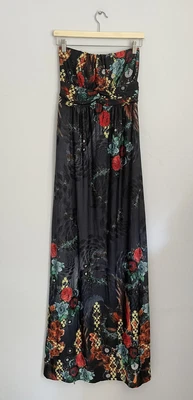 £14 • Buy Stella Morgan Maxi Floor Length Dress Black Orange Floral Strapless Size 10