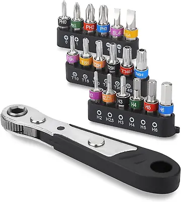 19Pcs S2 Micro Ratchet Wrench Screwdriver Bit Set With PhillipsSlottedHexagon  • $14.11