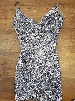 Jaded Rose Size Uk 6 Micro Sequin Strappy Mini Dress Club Dress Silver • £9.50