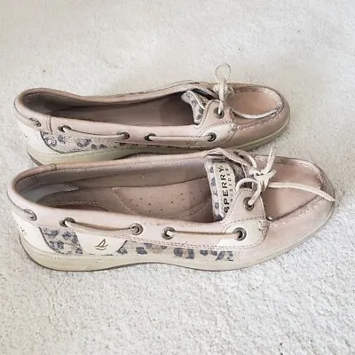 Sperry Sequin Animal Print Topsider Boat Shoes Sz7 • $27