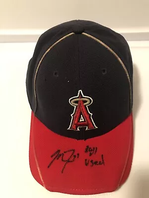 Auto. Rookie Mike Trout 2011 Game Used Batting Practice Angel Hat Loa Signed. • $1999.99