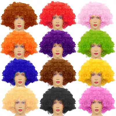 £9.99 • Buy Curly Afro Wigs Colours Funky 70s Disco Clown Hair Unisex Men Ladies Fancy Dress