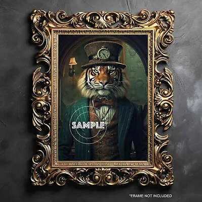 Steampunk Tiger Art Poster Print Picture Victorian Style Tiger Wall Art  #2 • $11.19