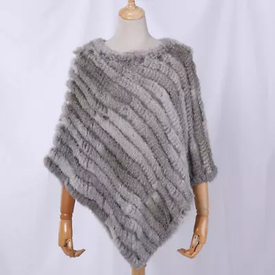 Real Rabbit Fur Shawl Natural Real Knitted Real Rabbit Fur Poncho Scarf Autumn  • $48.02