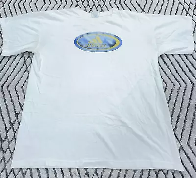 Vintage Adidas Shirt Men Large White Blue Tee Spell Out Y2K Cyber 2000s 00s * • $17.91