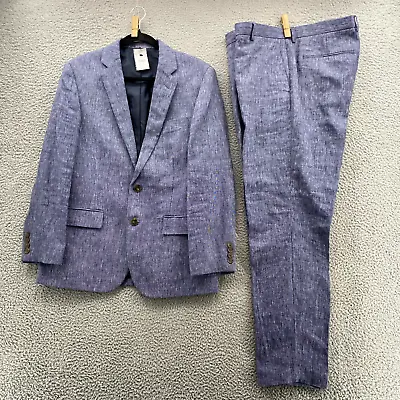 New J.Crew Suit 38S Blazer Blue Thompson 100 % Linen 2 Piece 35 X 32 Pants Men's • $144.68