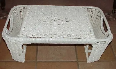 Vintage White Wicker Handles Breakfast Bed Lap Tray (2) Side Compartments • $95