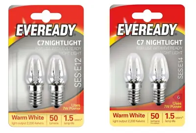 2 X Eveready E12/E14 (SES) Night Bulbs | Light | 50 Lumens 7W 2200K Warm White • £2.99