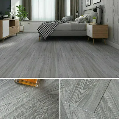 £9.99 • Buy 5 M² Floor Planks Tiles Grey Wooden Effect Self Adhesive Vinyl Flooring Kitchen