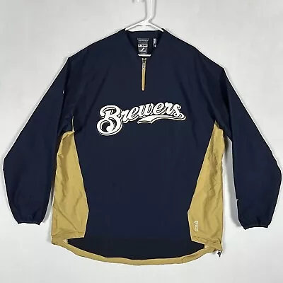 MLB Majestic Men’s Windbreaker Jacket Large Milwaukee Brewers Cool Base 1/4 Zip • $33.58