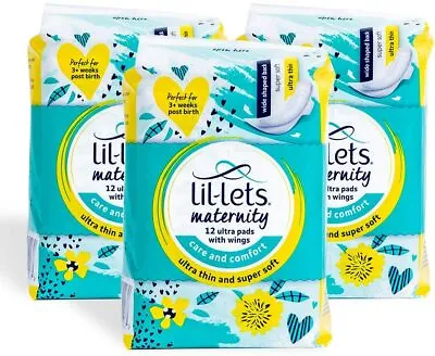 £9.48 • Buy Lil-Lets Maternity Ultra Thin Long Pads With Wings 3 Packs Of 12 Pads