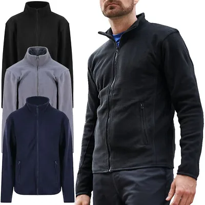 Mens Fleece Full Zip Up Jacket New Plain Outdoor Worm Work Anti Pilling Tops • $15.12