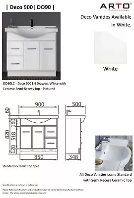 VANITY CABINET & BASIN TOP 900mm - DECO#DO90C • $545