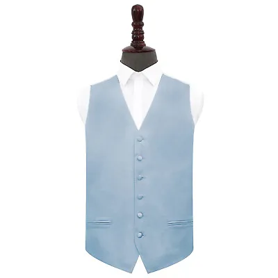 Dusty Blue Mens Waistcoat Satin Plain Solid Formal Wedding Tuxedo Vest By DQT • £15.99