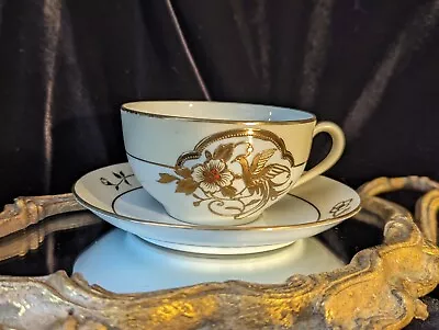 Vintage Gorgeous Hand Painted Gold Embossed Tea Cup And Saucer From Noritake • $28.95