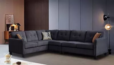 Modern Upholstered Living Room Black Velvet 6-Seater Sectional Sofa W/3 Pillows • $1305.40