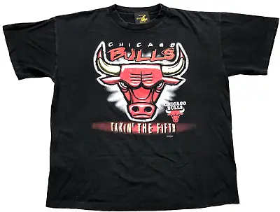 Vintage 90's Chicago Bulls T-Shirt Mens XL Takin' The Fifth Michael Jordan NBA • $12.50