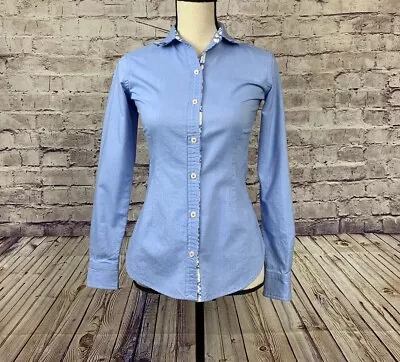 C Wonder Shirt Womans Size XXS Blue Button Front Contrast Cuffs Long Sleeve • $8.10