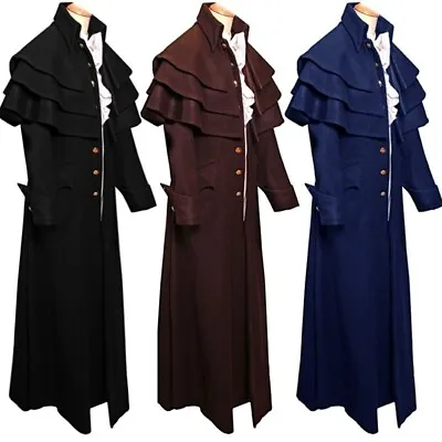 Men's Coat Jackets Victorian Style Medieval Frock Long Trench Cape Cloak Costum • $44.36