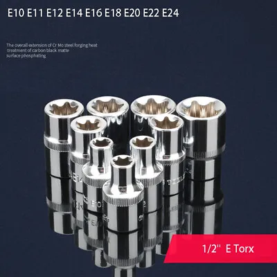 Torx Star Socket Set E Torx Female E10 To E24 1/2  Drive Sockets TORX External • $5.16