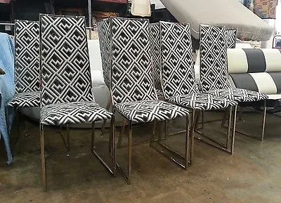 Elegant 8 70's Italian Sculptural Chrome Dining Chairs W Kravet Fabric  • $5500