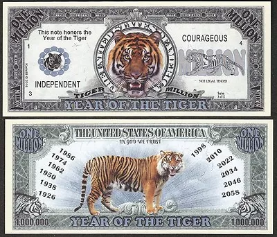 Tiger Million Dollar Bill Year Of The Tiger - Lot Of 2 Bills • $2.49