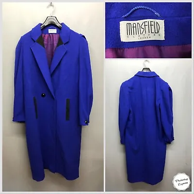 MANSFIELD London Women's Long Blue Wool Cashmere Smart Coat UK 16 EUR 42 Classic • £70