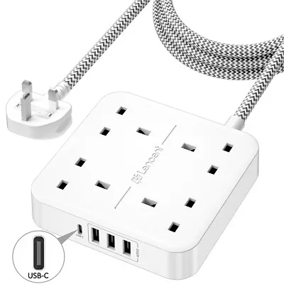 LENCENT 1.8M 3M Extension Lead 4 Way Outlets Power Strip With 3 USB & Type C • £20.99