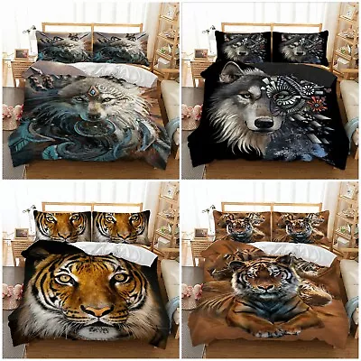 Wolf Tiger Quilt Doona Duvet Cover Set Queen King Size Bedding Pillowcase Animal • $39.80