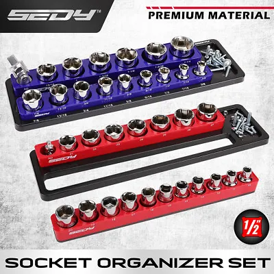 Magnetic 1/2  Sockets Holder Organizer Set Detachable Storage Tray Metric SAE • $25.49