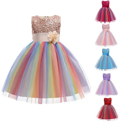 £13.49 • Buy Girls Bridesmaid Dress Baby Flower Kids Party Lace Sequins Wedding Dress Age3-10