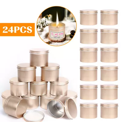 24X Gold Candle Making Tins 100ml Empty Storage Jars W/Screw Lids DIY Gifts US • $25.13