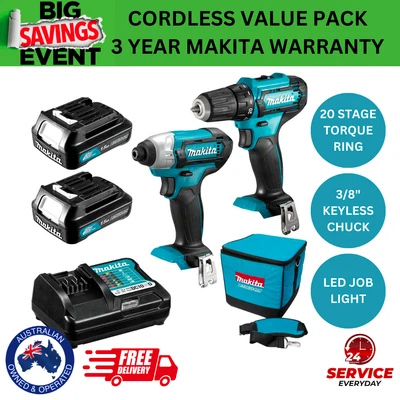 $234.95 • Buy Makita Cordless Drill Driver Combo Kit With Batteries Charger Li-Ion Work Tools
