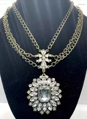 Vintage Necklace 1940's-1950's Fashion Large Chunky Pendant Silver Tone! • $34.33