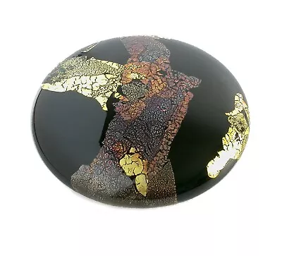 Randy Strong Gold & Copper Leaf Handblown Black Glass Vintage Disc Paperweight • $68