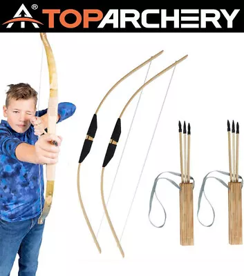 Classic Bamboo+Wood Bow And Arrow Archery Set For Kids Outdoor Target Practice • $17.85