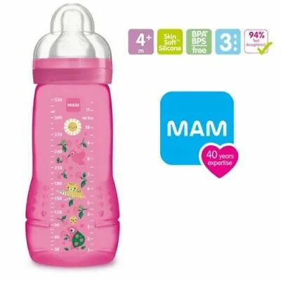 £11.99 • Buy MAM Easy Active Bottle Pink Baby Milk Feeding Soft Skin Breast Silicone Teat 4m+