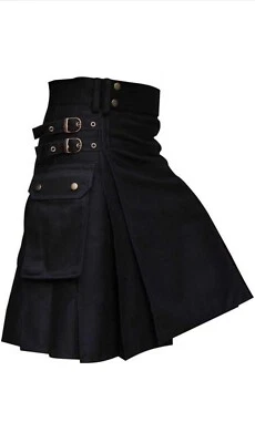 $44.99 • Buy Men's Black Utility Kilt,Fashion,Cargo Pocket Utility Kilt Made Of 100% Cotton. 