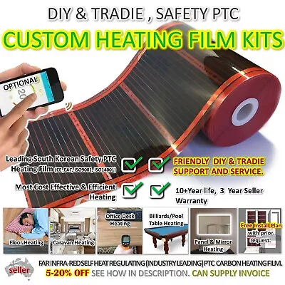 FLOOR HEATING FILM KIT Underfloor Caravan Mirror Bath Desk Wall IR PTC AUSSIE • $289.95