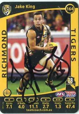 $7.50 • Buy AFL Teamcoach 2012 #164 Richmond Jake King Autographed Card