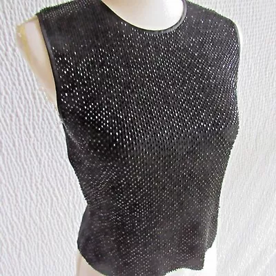 Crop Black Beaded Sweater M L Vintage Hong Kong Kasper Sleeveless Wool Blend • $22